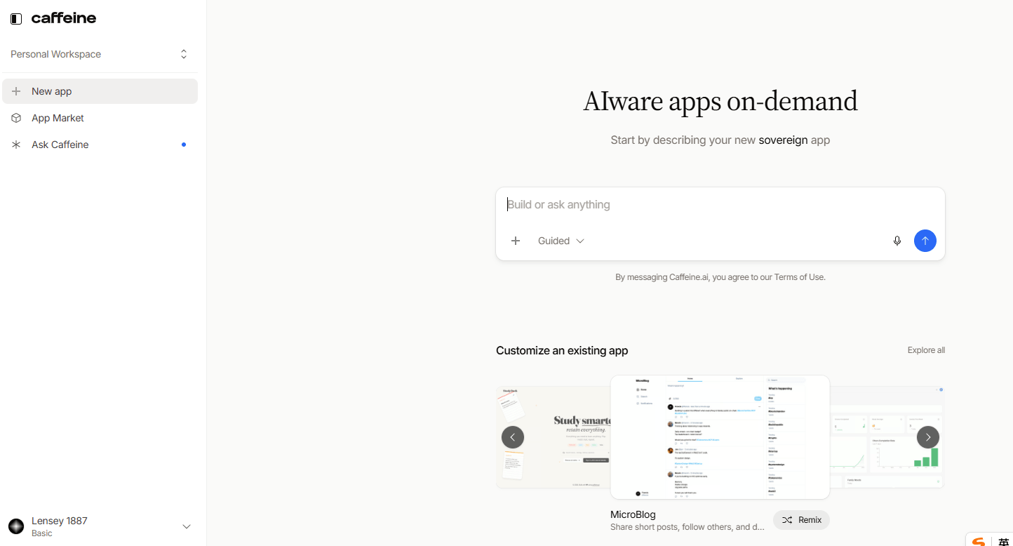 Caffeine.ai Screenshot