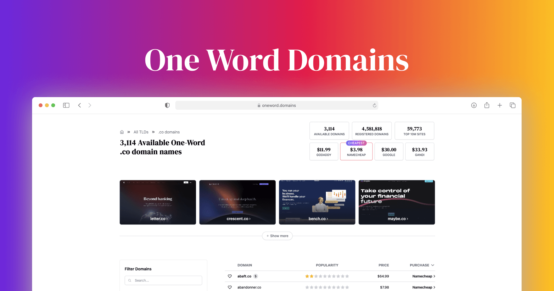 One Word Domains Discount Coupon Code