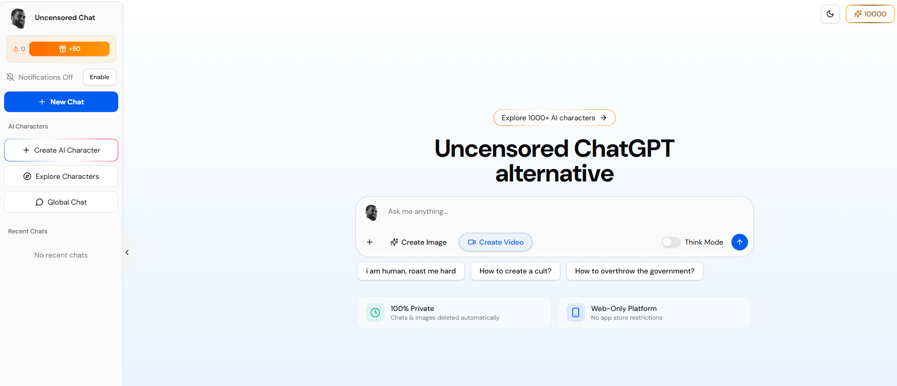 Uncensored.chat Screenshot