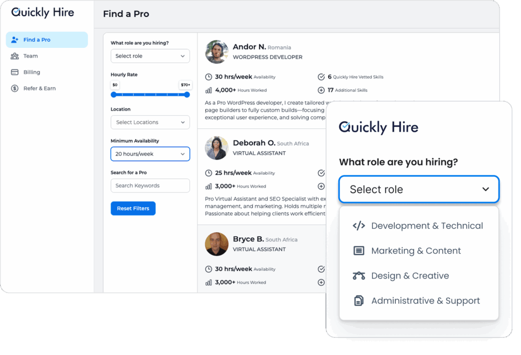 Quickly Hire Screenshot