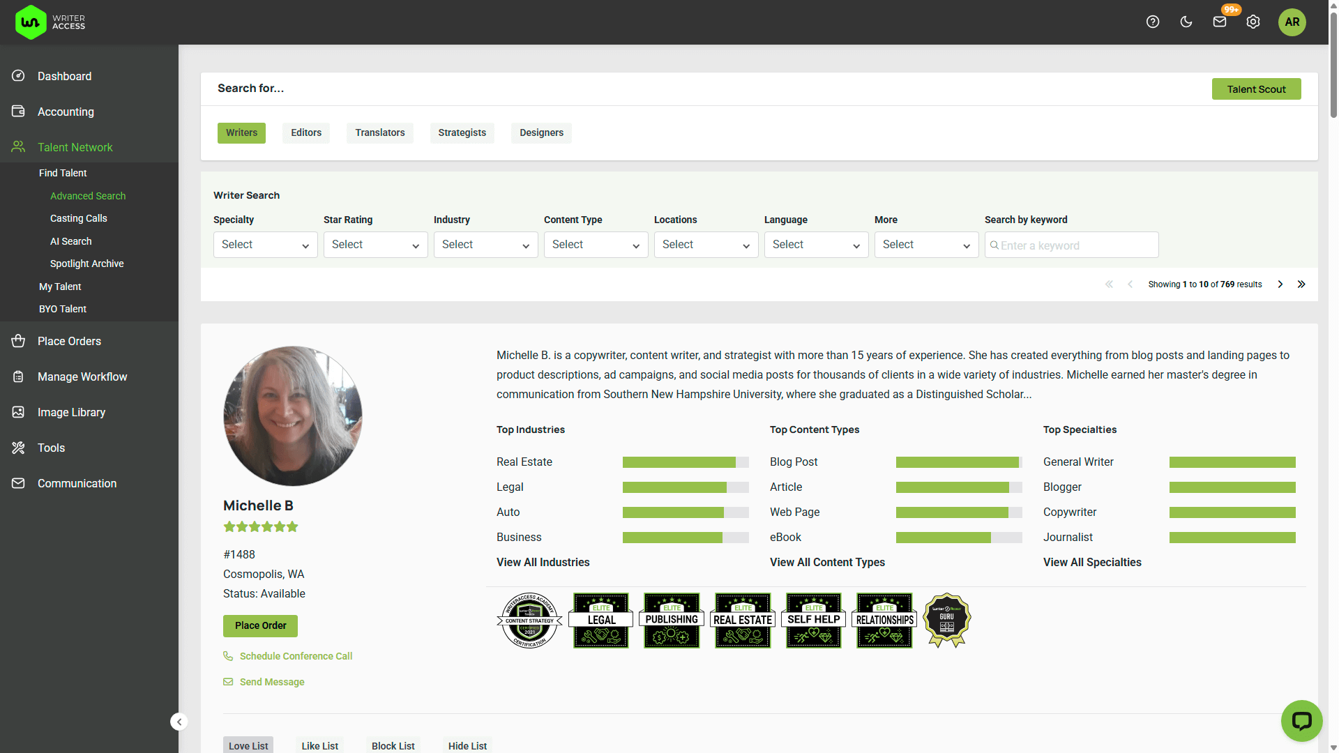 Writer Access Screenshot