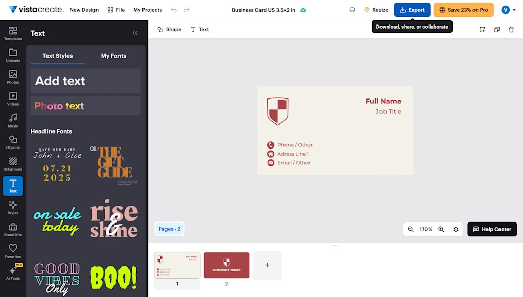 VistaPrint Screenshot