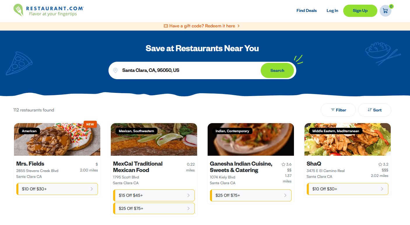 Restaurant.com Screenshot