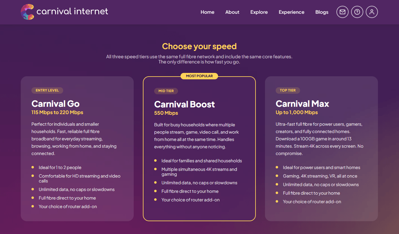 Carnival Internet Screenshot