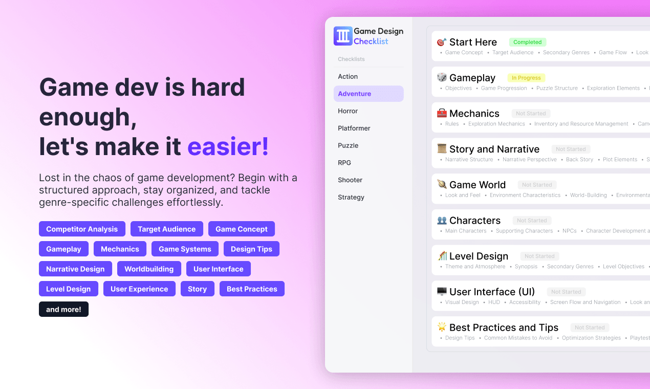 Game Design Checklist Screenshot