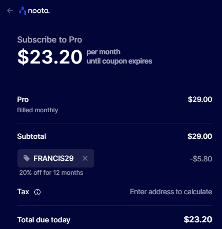 Noota coupon