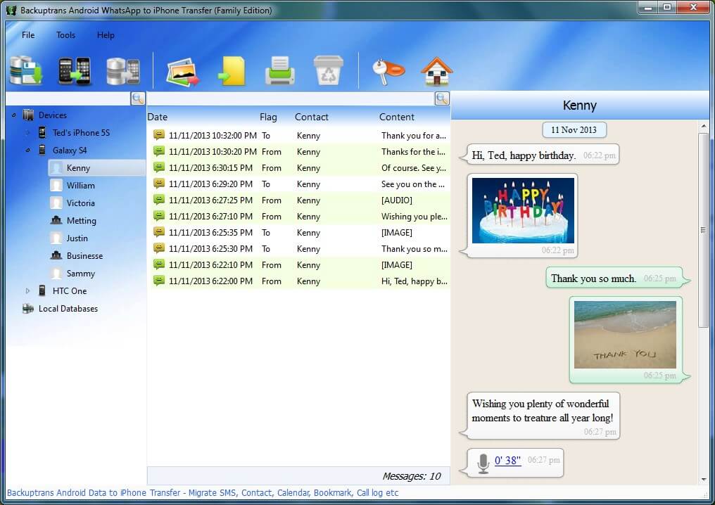 Backuptrans Android WhatsApp to iPhone Transfer Screenshot